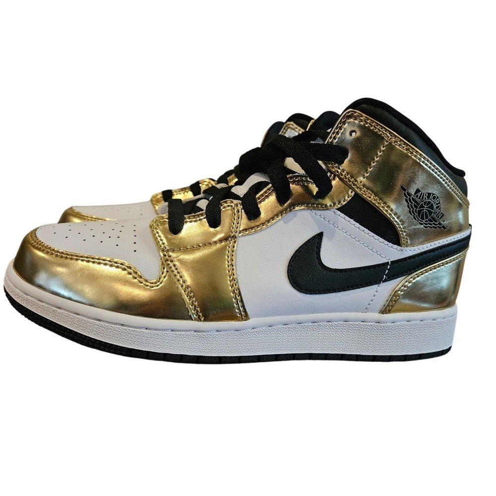 Nike Air Jordan 1 Mid Metallic Gold White Black DC1420-700 GS Size 7Y Womens 8.5